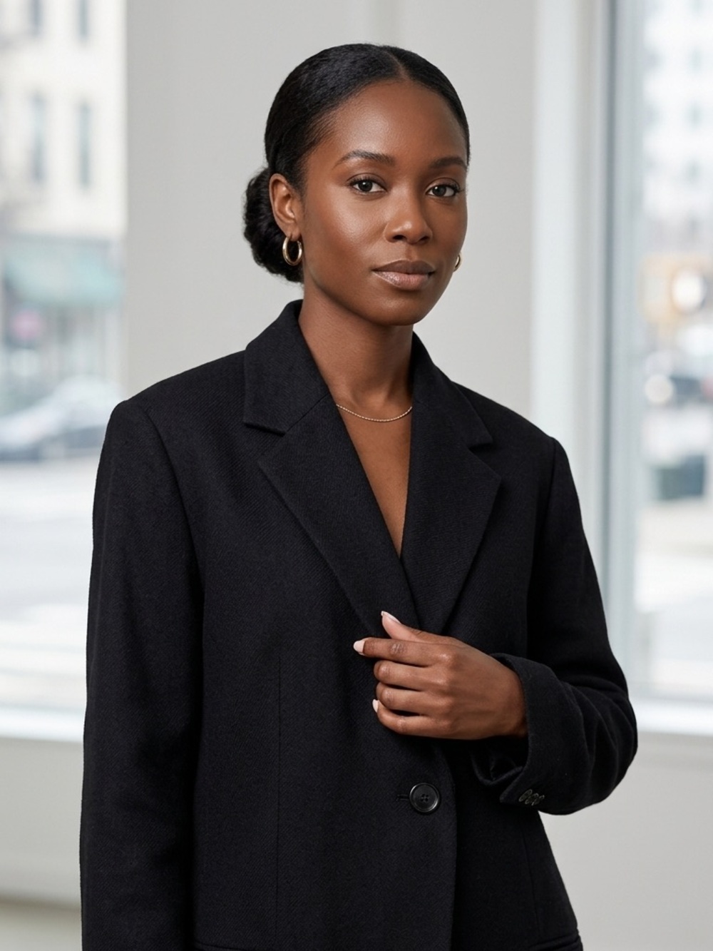 Black Tailored Women's Coat - Classic Single-Breasted Jacket